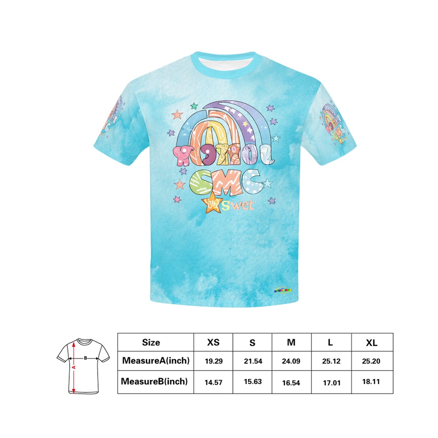 Beautiful Pastel Blue Watercolour  Sweet Rainbow Graphic and Pattern Children's T-Shirt-My Bright Side Clothing