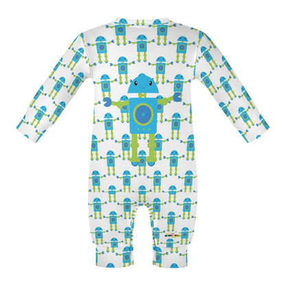 Cute Blue Robots Pattern Baby Romper-My Bright Side Clothing