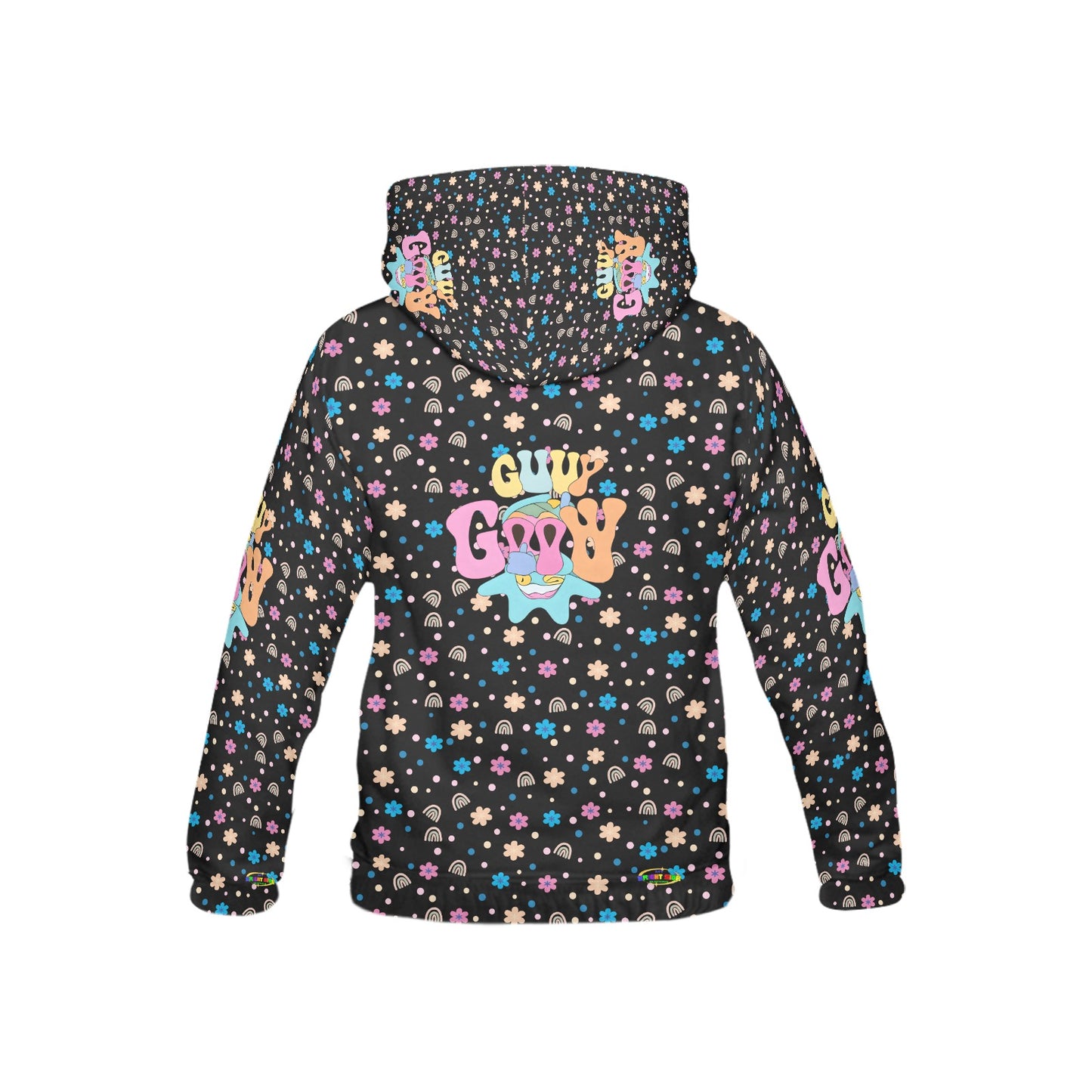 Beautiful Black Groovy Rainbow Flowers Pattern and Graphic Children's Hoodie-My Bright Side Clothing