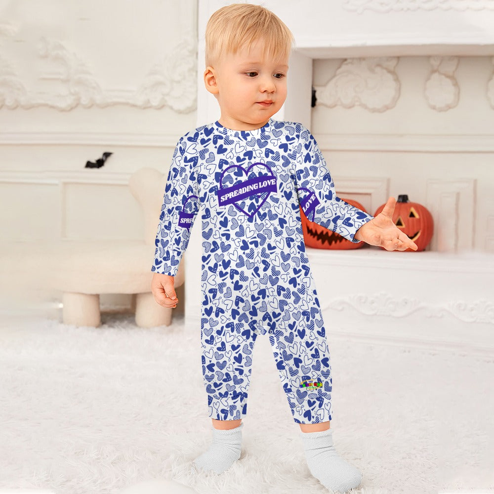 Cute Blue Spreading Love Heart Pattern Baby Romper-My Bright Side Clothing