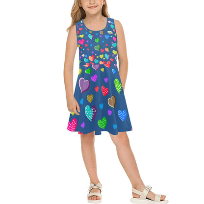 Beautiful Blue Heart Pattern Children's Sleeveless Sundress -My Bright Side Clothing