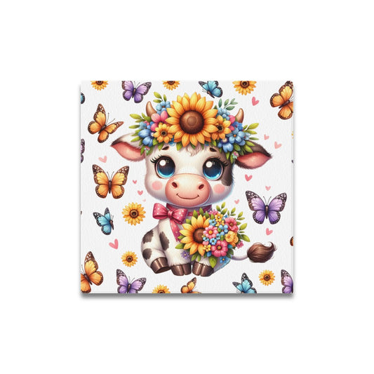 Cute colourful butterfly sunflower baby cow graphic Canvas Print 16"x16"-My Bight Side Clothing