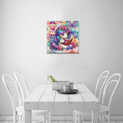 Magical Minds Cute colourful Rainbow Unicorn Reading graphic Canvas Print 16"x16"-My Bight Side Clothing