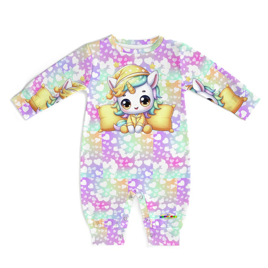 Cute Pastel Rainbow Sleepy Time Unicorn Heart Pattern and Graphic Baby Romper-My Bright Side Clothing