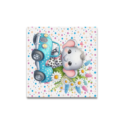 Cute colourful Flower Baby Elephant in a toy car graphic Canvas Print 16"x16"-My Bight Side Clothing