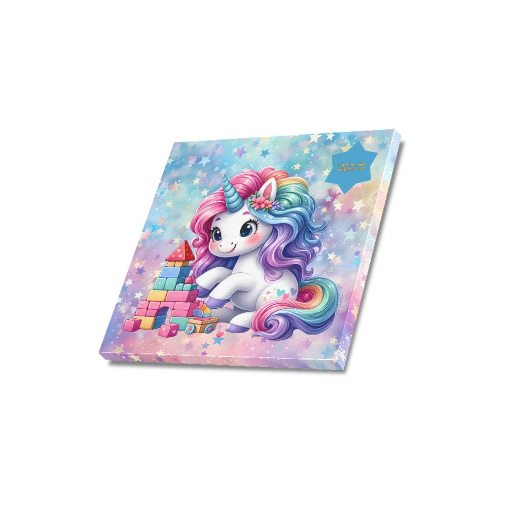 Magical Mind Magical Life Cute colourful Rainbow Unicorn Building Blocks graphic Canvas Print 16"x16"-My Bight Side Clothing