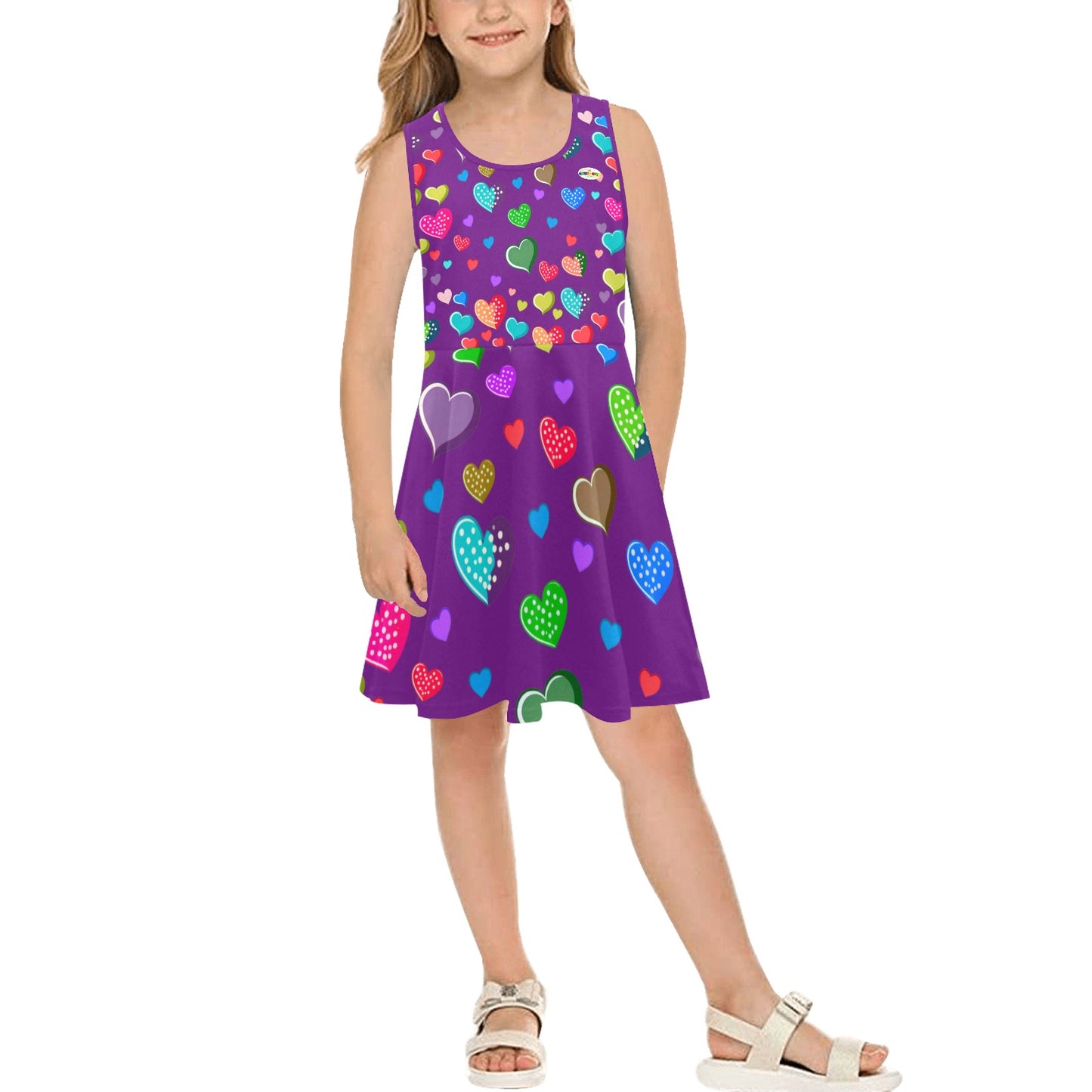 Beautiful Purple Heart Pattern Children's Sleeveless Sundress -My Bright Side Clothing