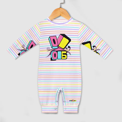 Cute Pastel Building Blocks and Rainbow Stripe Pattern and Logo Baby Romper -My Bright Side Clothing