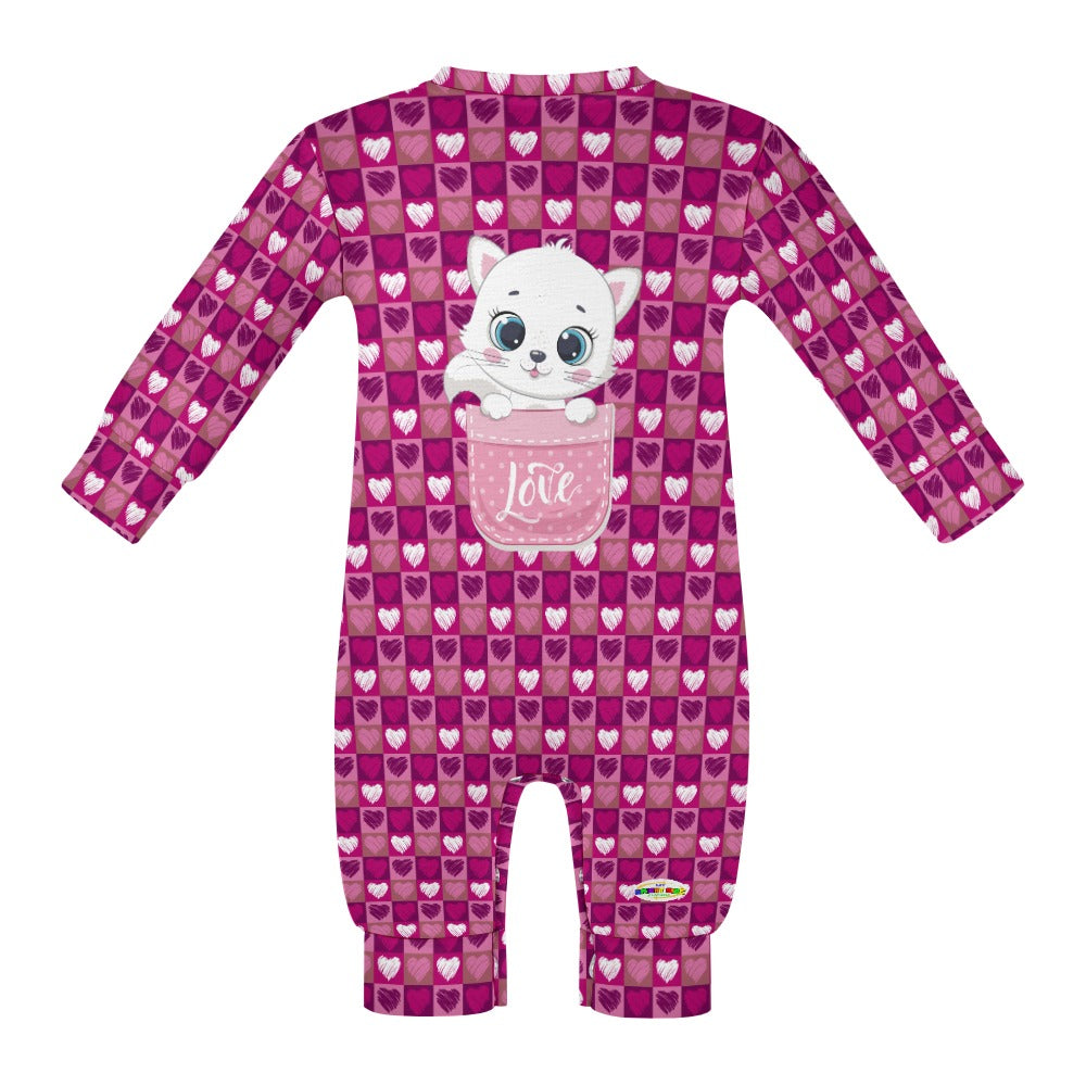 Cute Heart Pattern Love Baby Kitten Pocket Friend Baby Romper-My Bright Side Clothing