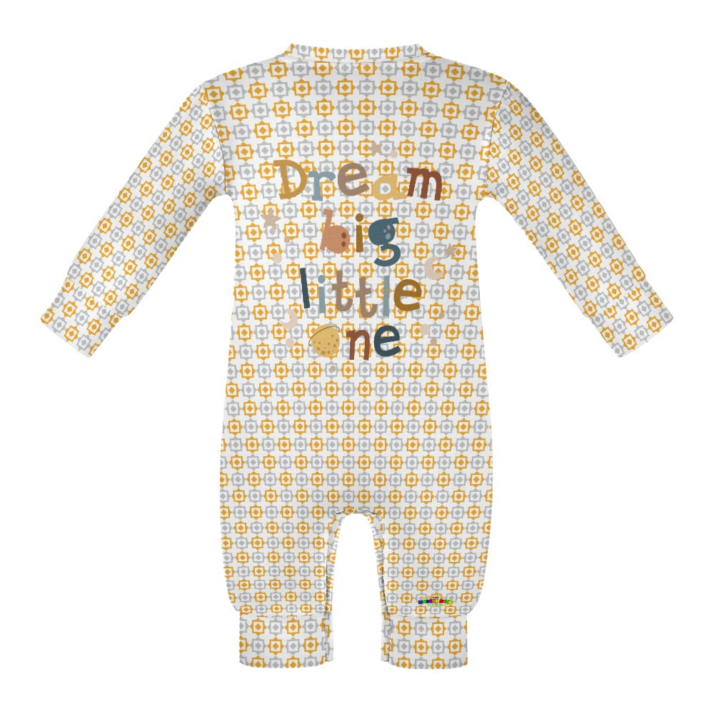 Dream Big Little One Pastel Yellow Pattern and Graphic Baby Romper-My Bright Side Clothing