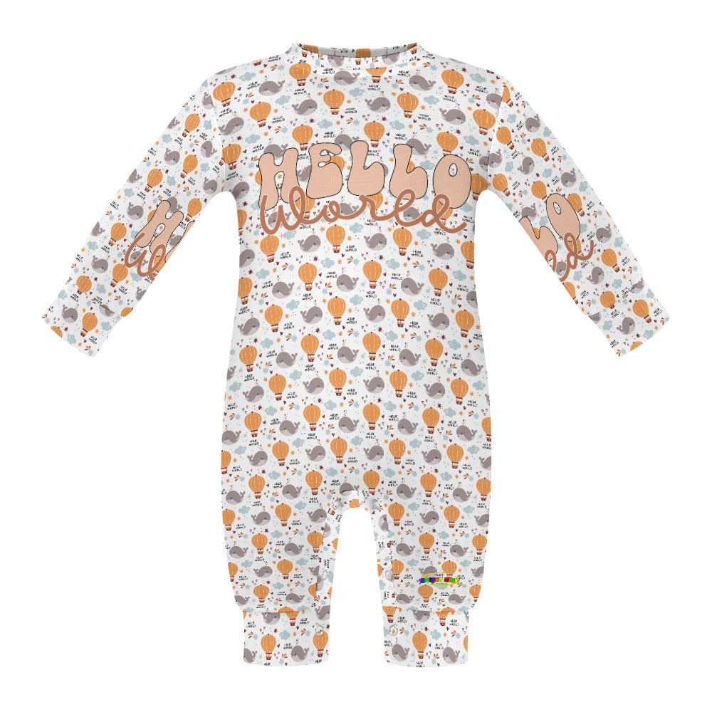 Cute Hello World Whale and Hot Air Balloon Pattern and Graphic Baby Romper-My Bright Side Clothing