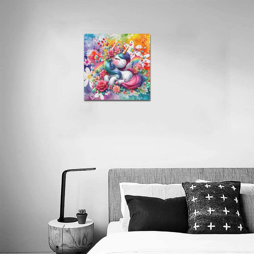 Magical colourful Rainbow Unicorn Canvas Print 16"x16"-My Bight Side Clothing