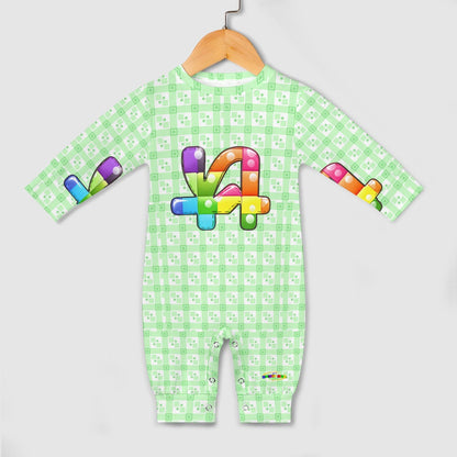 Cute Pastel Green Square Pattern and Rainbow Lego Car Baby Romper  -My Bright Side Clothing