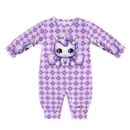 Cute Pastel Purple Sleepy Time Unicorn Heart Pattern and Graphic Baby Romper-My Bright Side Clothing