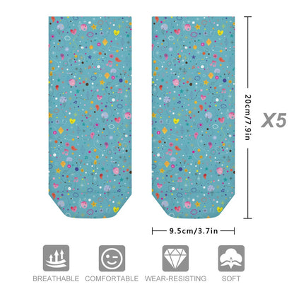 Teal Colourful Heart Pattern Children's Comfortable Socks -5 Pairs -MyBrightSideClothing