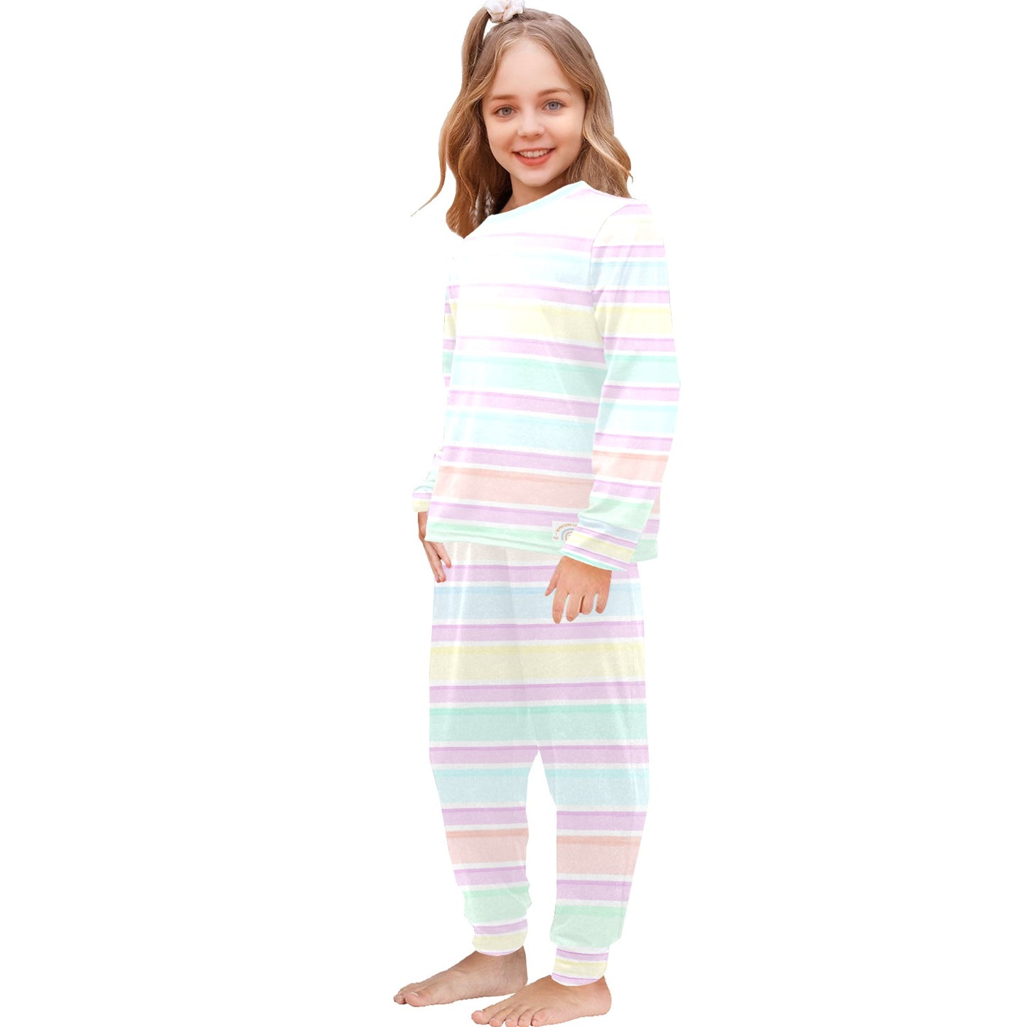 Toddler Girls Crew Neck Long Pajama Set Rainbow Stripes