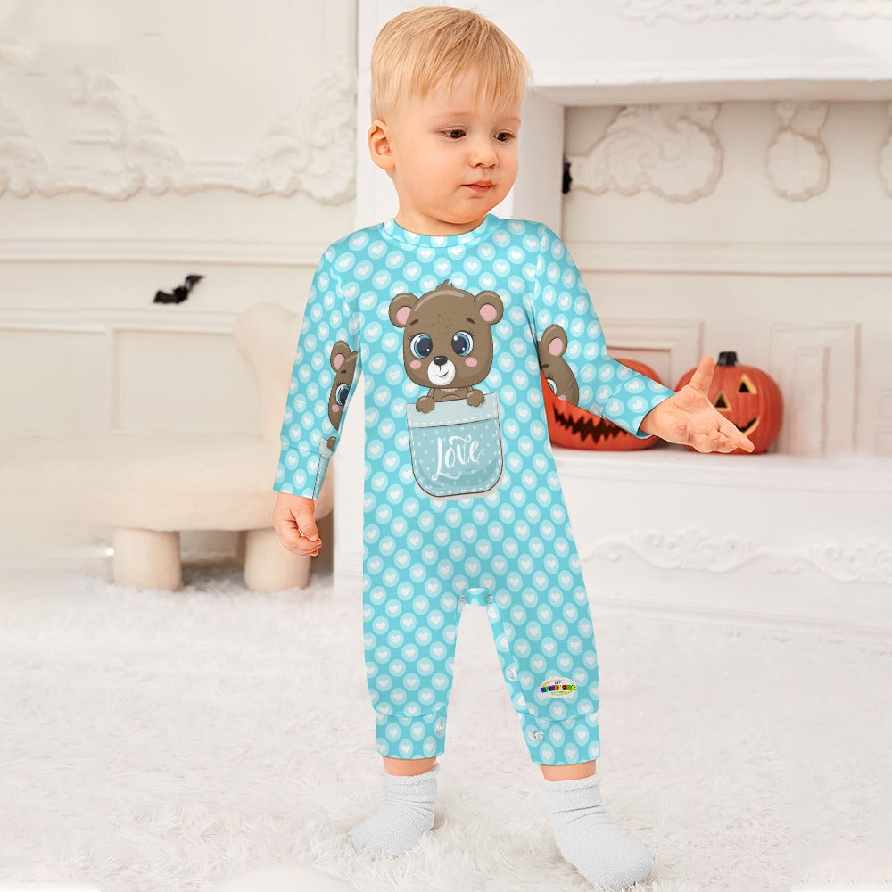 Cute Heart Pattern Love Baby Bear Pocket Friend Baby Romper-My Bright Side Clothing