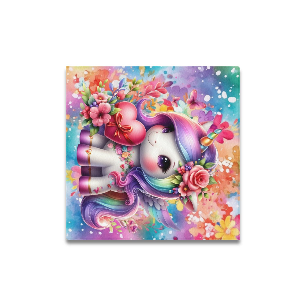 Magical colourful Rainbow Heart Unicorn Canvas Print 16"x16"-My Bight Side Clothing