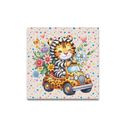 Cute colourful Flower Baby Tiger in a toy car graphic Canvas Print 16"x16"-My Bight Side Clothing