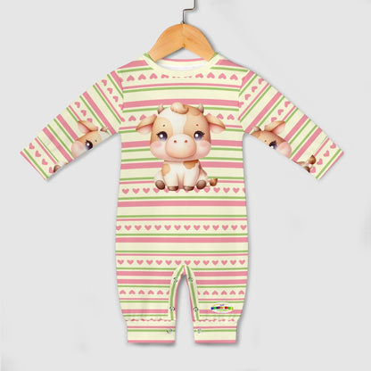 Cute Baby Cow and Pastel Heart Stripe Pattern Baby Romper-My Bright Side Clothing