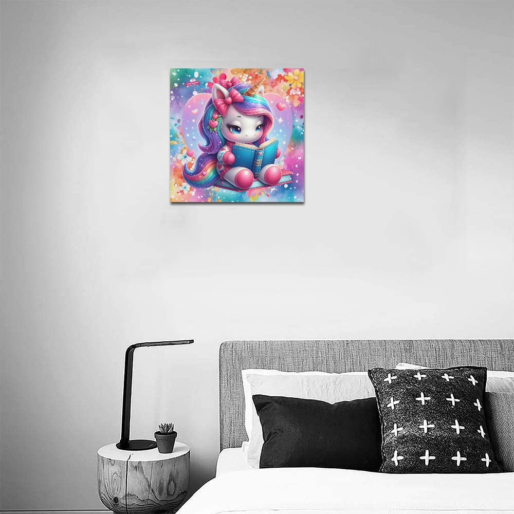 Magical Minds Cute colourful Rainbow Unicorn Reading graphic Canvas Print 16"x16"-My Bight Side Clothing