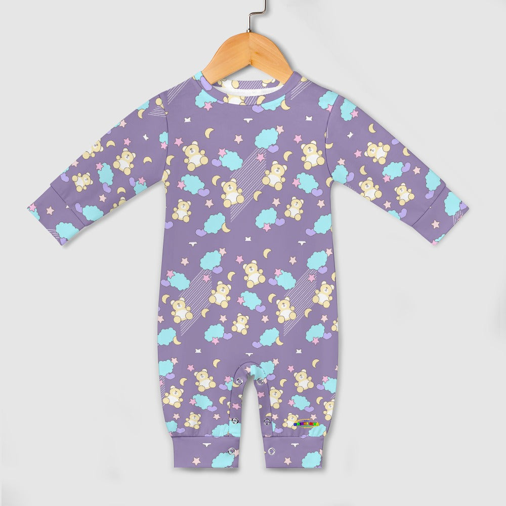 Cute Pastel Purple Bear Pattern Baby Romper-My Bright Side Clothing