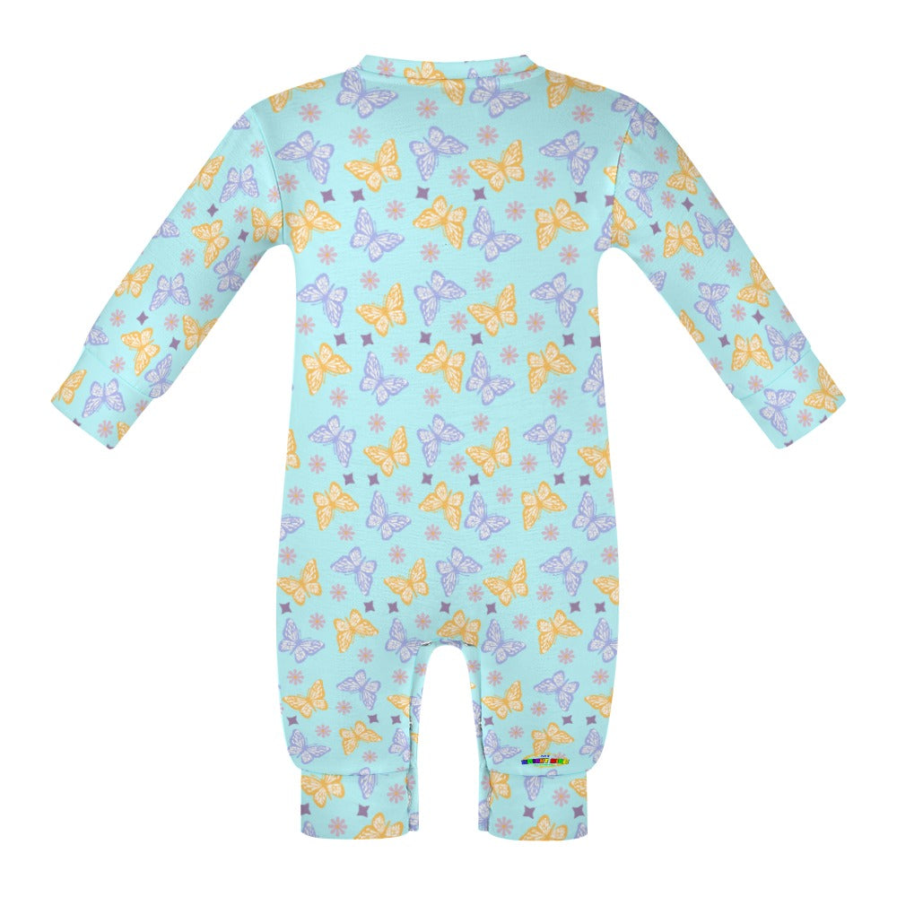 Cute Pastel Blue, Purple and Yellow Butterfly Pattern Baby Romper-My Bright Side Clothing