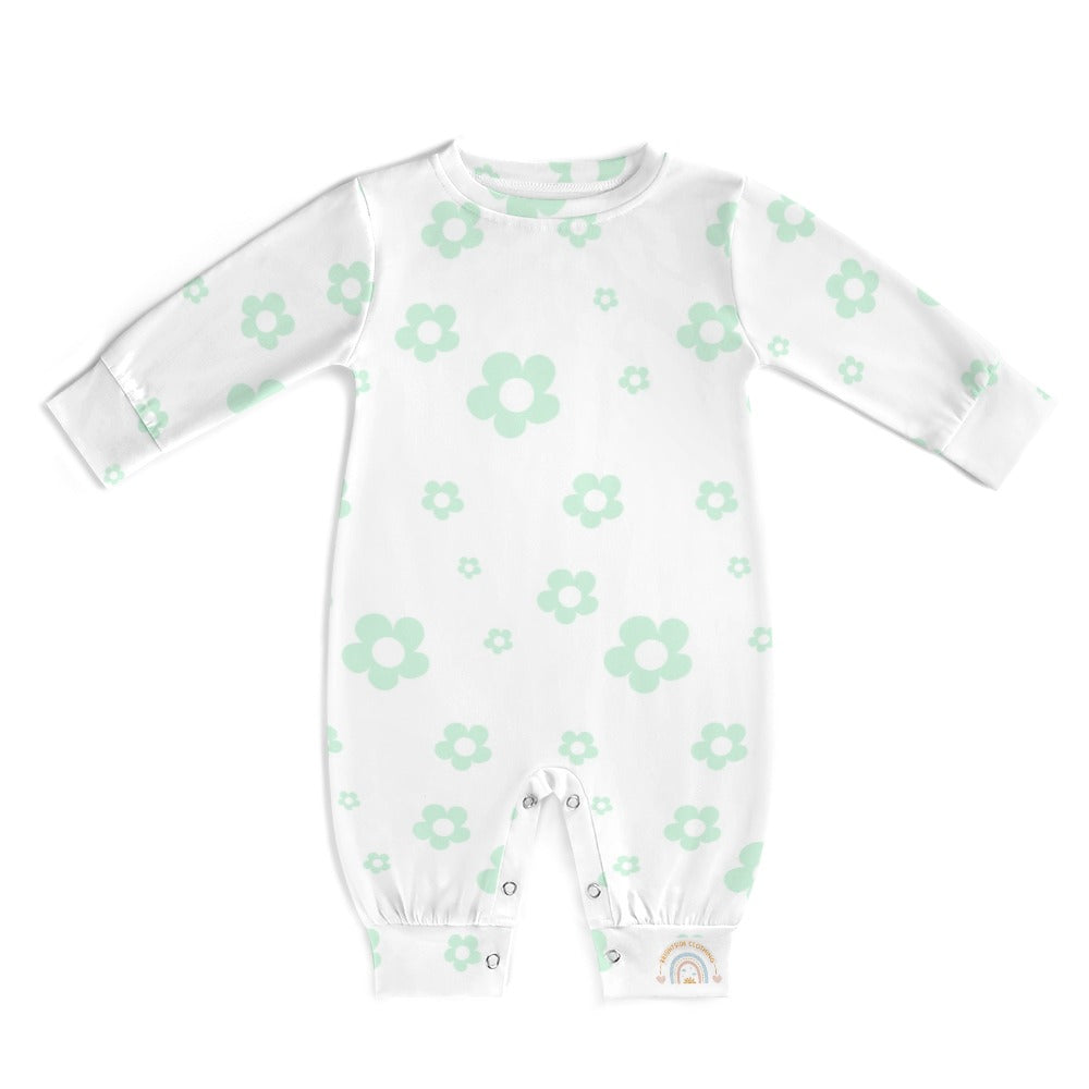 Cute Pastel Green Floral Baby Romper