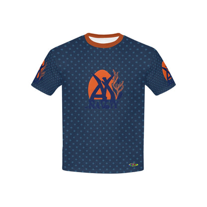 Navy Blue and Orange Retro Pattern and Logo Children's T-shirt-My Bright Side Clothing