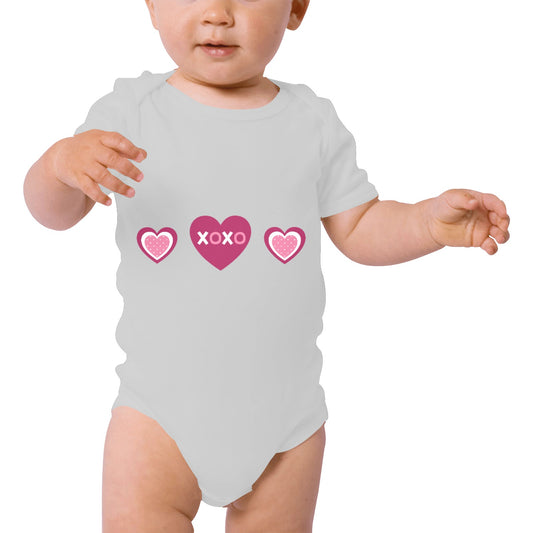 Organic Short Sleeve Baby Bodysuit Hugs & Kisses, Hearts Pink