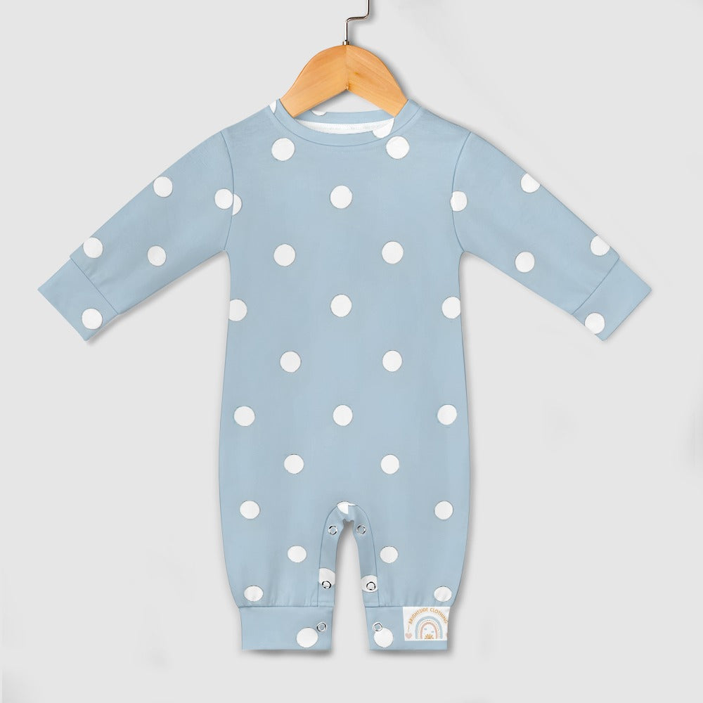 Cute Blue & White Polka dot Spots Baby romper