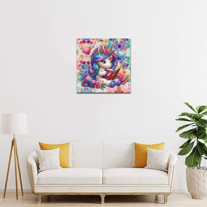 Magical Minds Cute colourful Rainbow Unicorn Reading graphic Canvas Print 16"x16"-My Bight Side Clothing