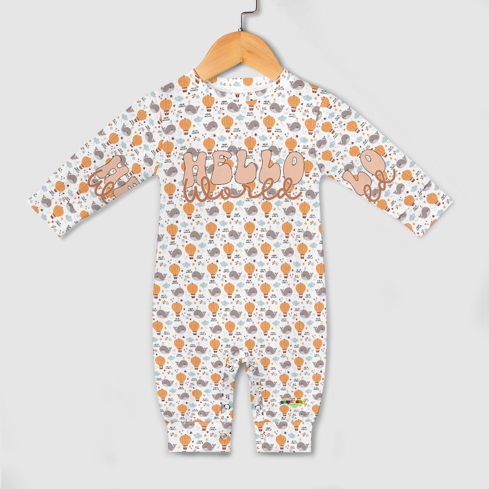 Cute Hello World Whale and Hot Air Balloon Pattern and Graphic Baby Romper-My Bright Side Clothing