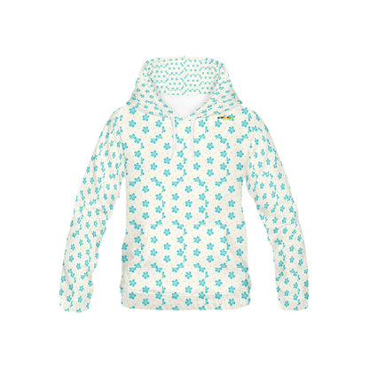 White and Teal mini Flower pattern Children's Hoodie-My Bright Side Clothing