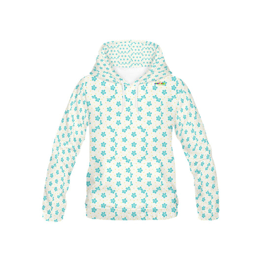 White and Teal mini Flower pattern Children's Hoodie-My Bright Side Clothing