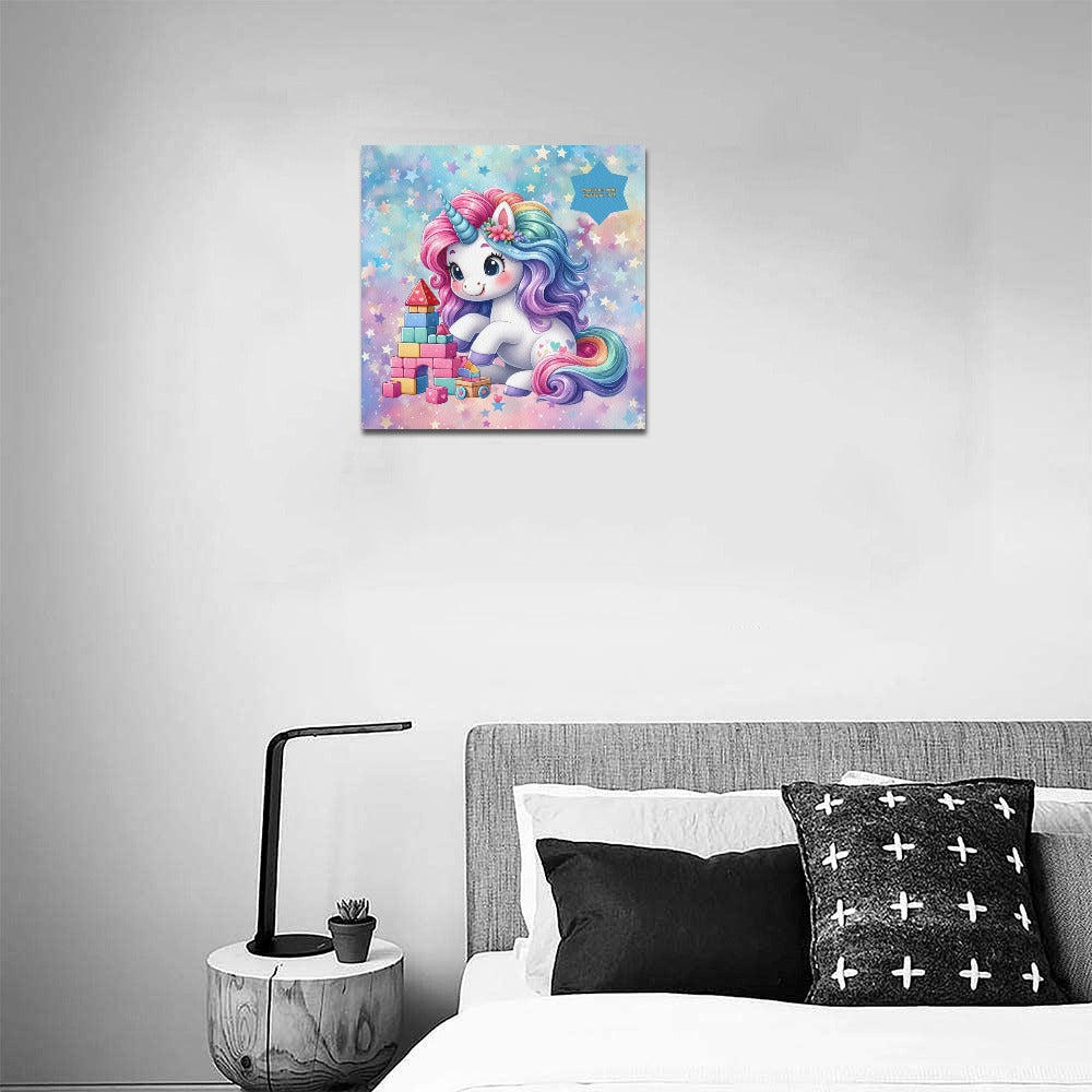 Magical Mind Magical Life Cute colourful Rainbow Unicorn Building Blocks graphic Canvas Print 16"x16"-My Bight Side Clothing