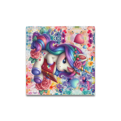 Magical Minds Cute colourful Rainbow Unicorn Reading graphic Canvas Print 16"x16"-My Bight Side Clothing