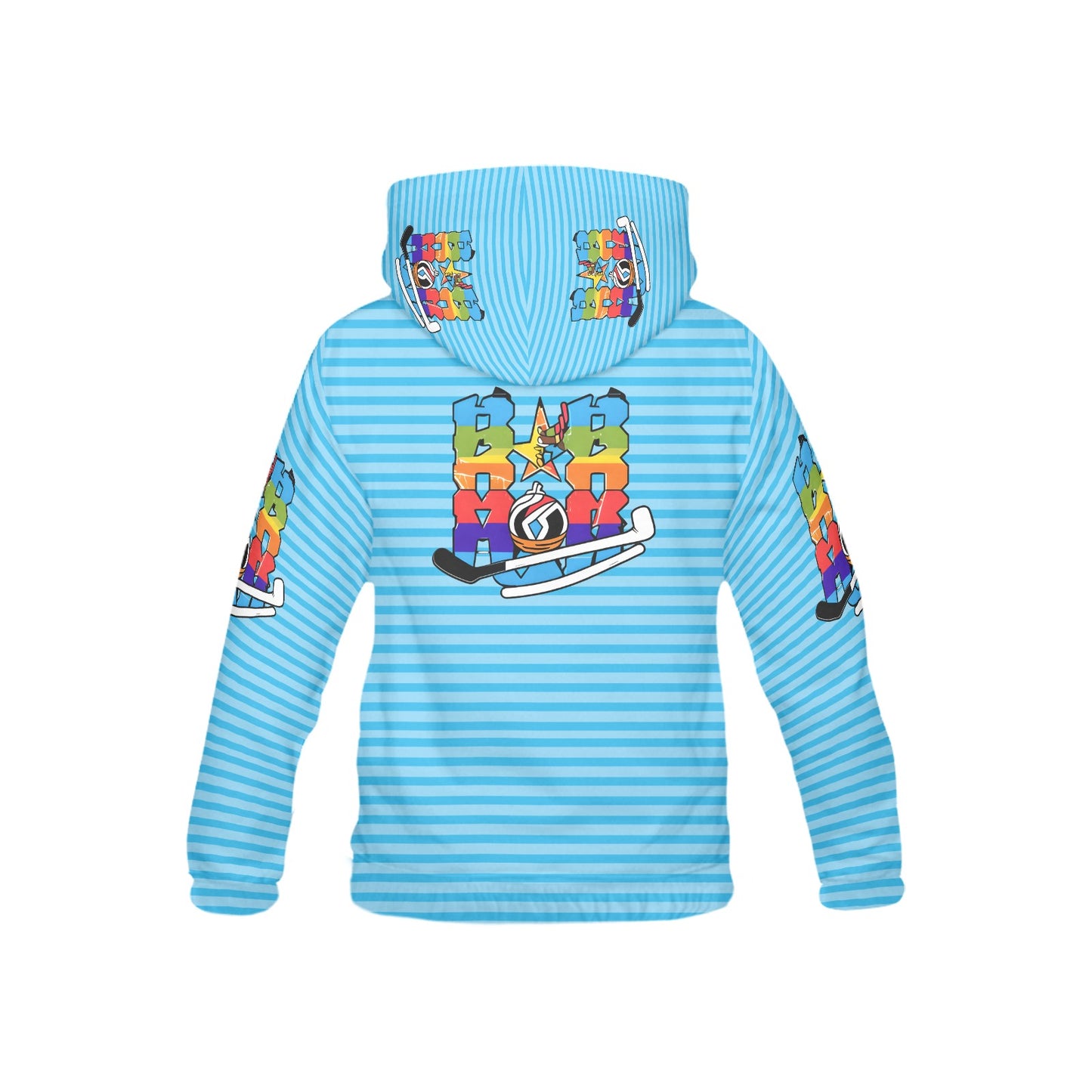 Light Blue Stripped Hockey Pattern and Graphic Children's Hoodie-My Bright Side Clothing