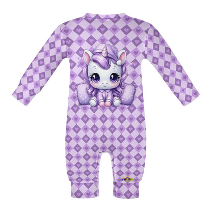 Cute Pastel Purple Sleepy Time Unicorn Heart Pattern and Graphic Baby Romper-My Bright Side Clothing