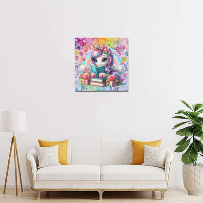 Magical Minds Cute colourful Rainbow Unicorn Reading graphic Canvas Print 16"x16"-My Bight Side Clothing