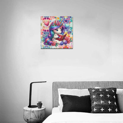 Magical Minds Cute colourful Rainbow Unicorn Reading graphic Canvas Print 16"x16"-My Bight Side Clothing