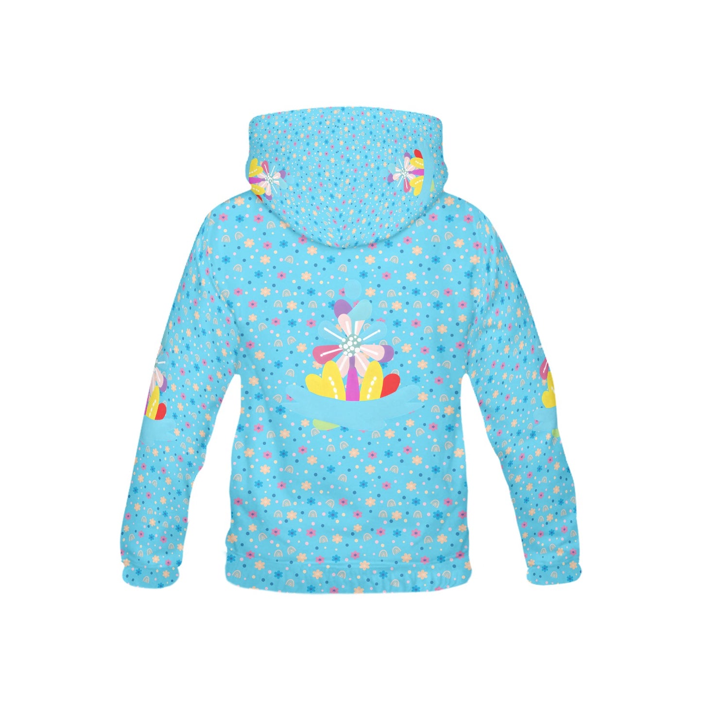 Beautiful Bright Blue Rainbow Flowers Pattern and Graphic Children's Hoodie-My Bright Side Clothing