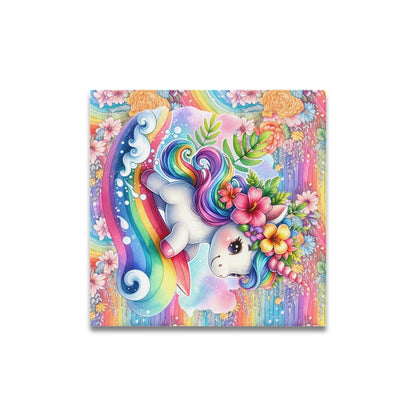 Cute colourful Flower Rainbow Baby Unicorn graphic Canvas Print 16"x16"-My Bight Side Clothing