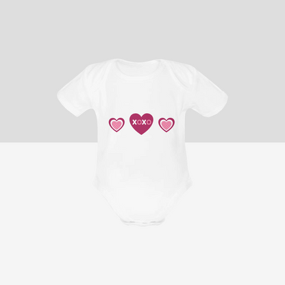 Organic Short Sleeve Baby Bodysuit Hugs & Kisses, Hearts Pink