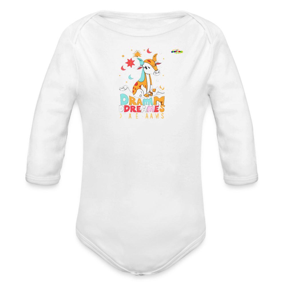 Cute Sweet Dreams Baby Deer Logo Organic Long Sleeve Baby Bodysuit-MyBrightSideClothing - white