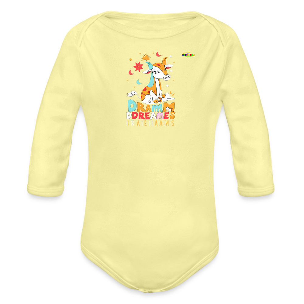 Cute Sweet Dreams Baby Deer Logo Organic Long Sleeve Baby Bodysuit-MyBrightSideClothing - washed yellow