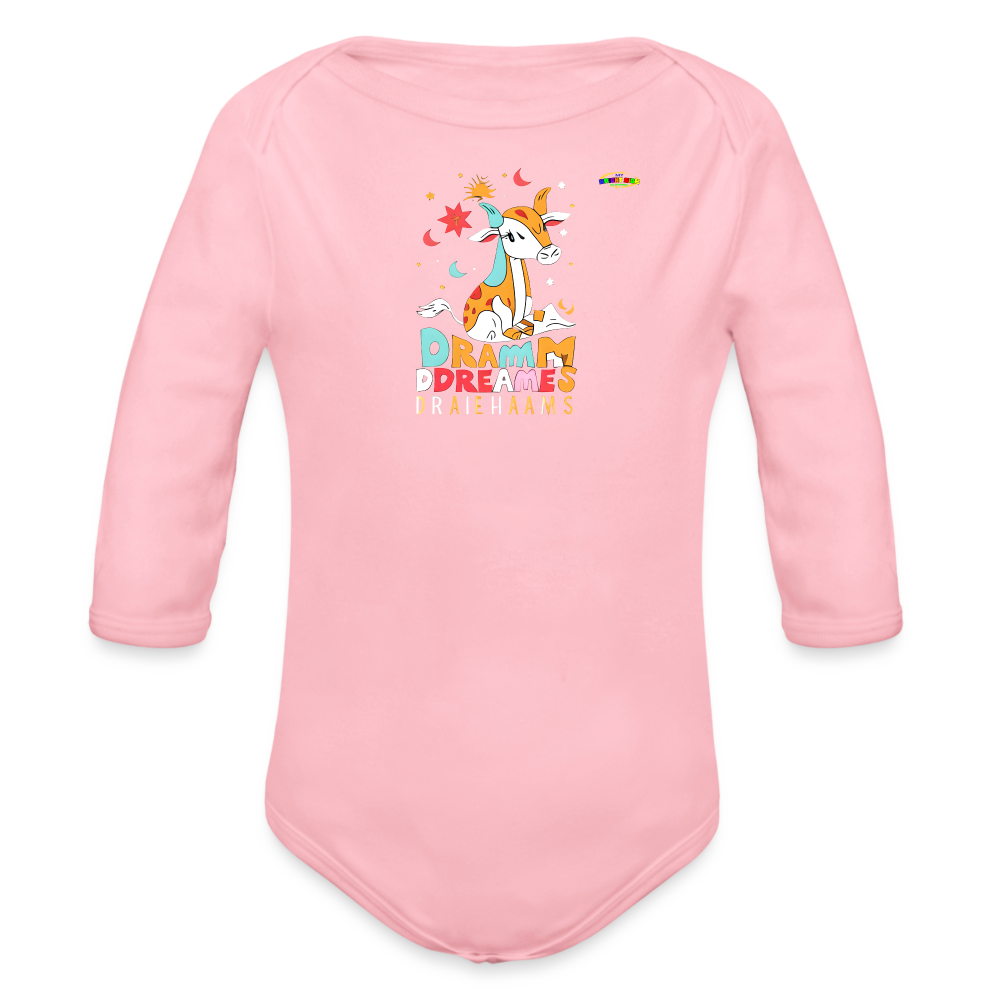 Cute Sweet Dreams Baby Deer Logo Organic Long Sleeve Baby Bodysuit-MyBrightSideClothing - light pink