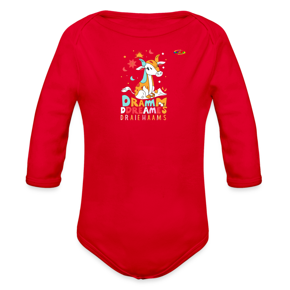 Cute Sweet Dreams Baby Deer Logo Organic Long Sleeve Baby Bodysuit-MyBrightSideClothing - red