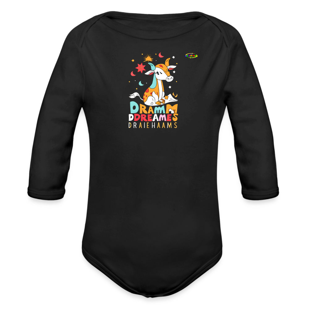 Cute Sweet Dreams Baby Deer Logo Organic Long Sleeve Baby Bodysuit-MyBrightSideClothing - black