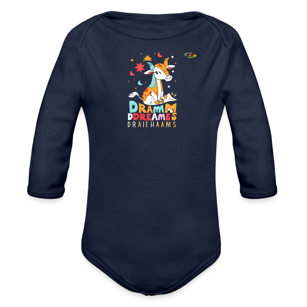 Cute Sweet Dreams Baby Deer Logo Organic Long Sleeve Baby Bodysuit-MyBrightSideClothing - dark navy